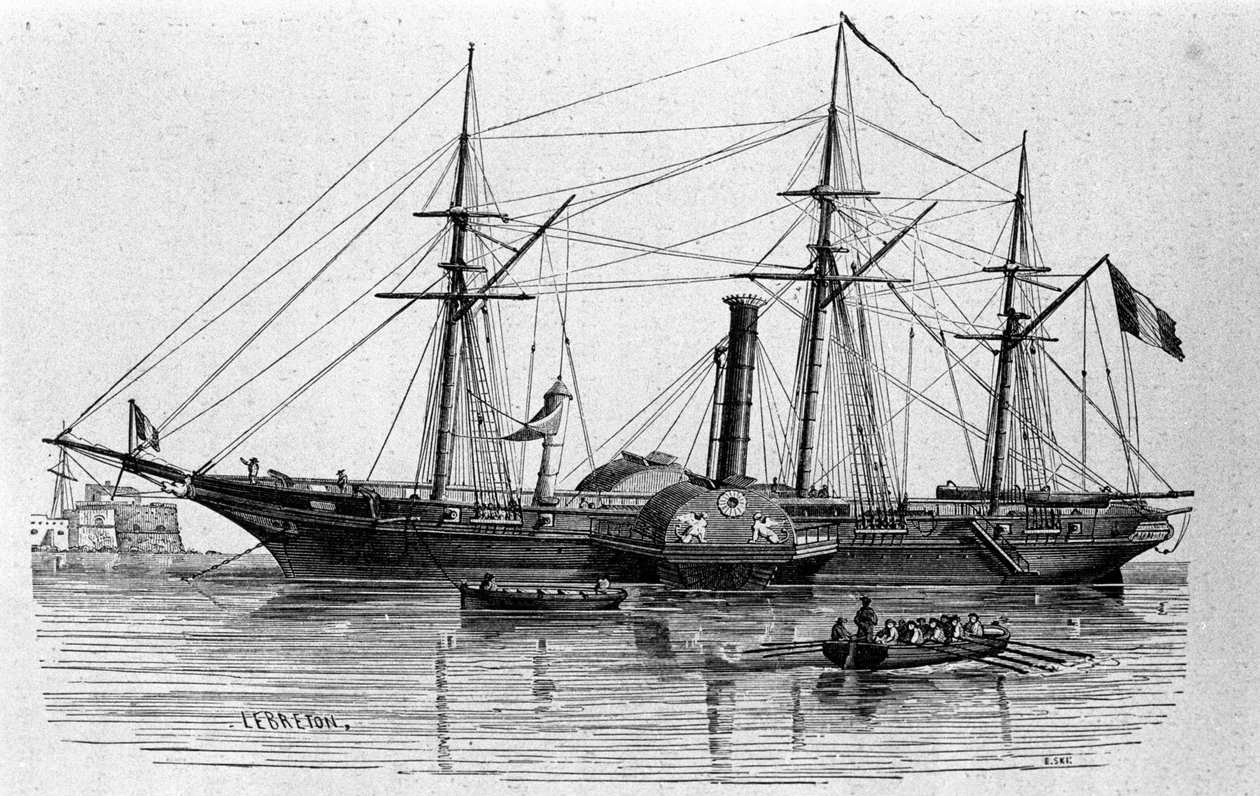 La Esfinge, el primer barco de vapor de la marina francesa construido en 1830. Grabado del siglo XIX de Unknown artist