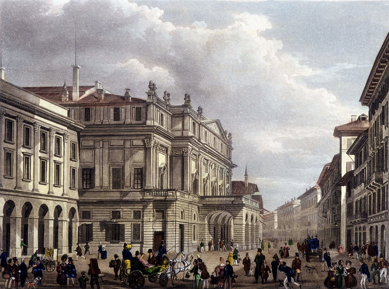 El Teatro alla Scala en Milán a principios del siglo XIX. Grabado de la época. Museo della Scala de Milán de Unknown artist