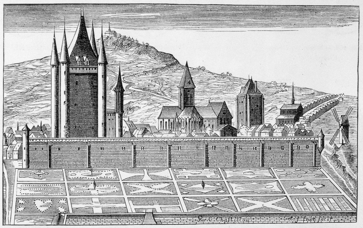 La Torre del Templo, de una impresión de la topografía de París - grabado de Unknown artist