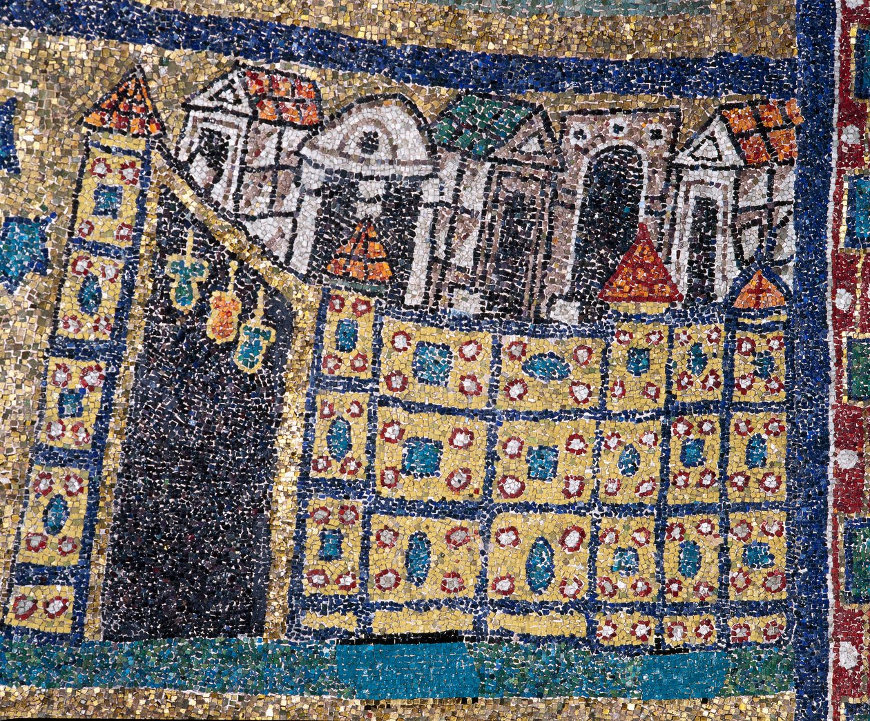 La visión de la Jerusalén celestial: detalle de Jerusalén representada en una ciudad fortificada. (detalle) de Unknown artist