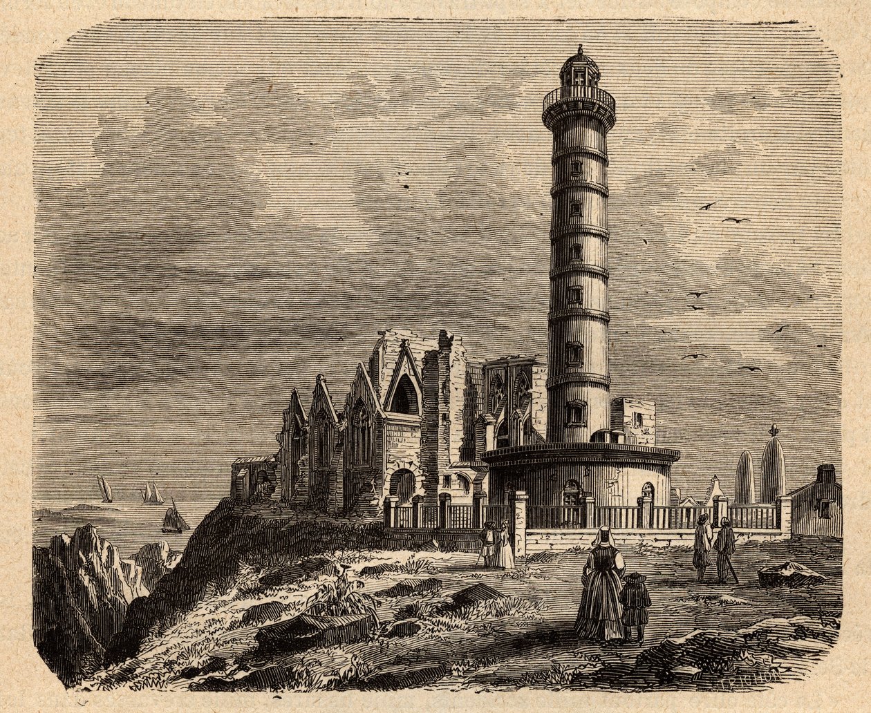 La abadía Saint Mathieu de Fine Terre - Abadía bretona - Abbaye Saint-Mathieu de Fine-Terre - grabado en “PATRIE” - DESCRIPTION PECTUREQUIREQUE DE LA FRANCE EN 6 VOLUES BY LUCIEN HUARD - finales del siglo XIX de Unknown artist