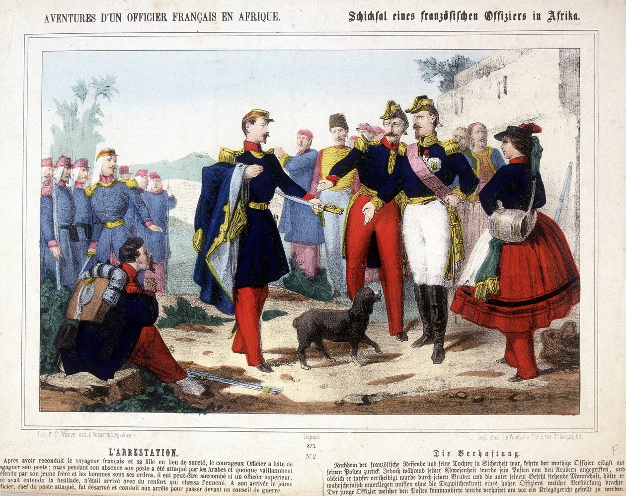 Las aventuras de un oficial francés en África. El joven oficial, líder de un puesto atacado por los árabes, fue desarmado y llevado a arresto ante un consejo de guerra de Unknown artist