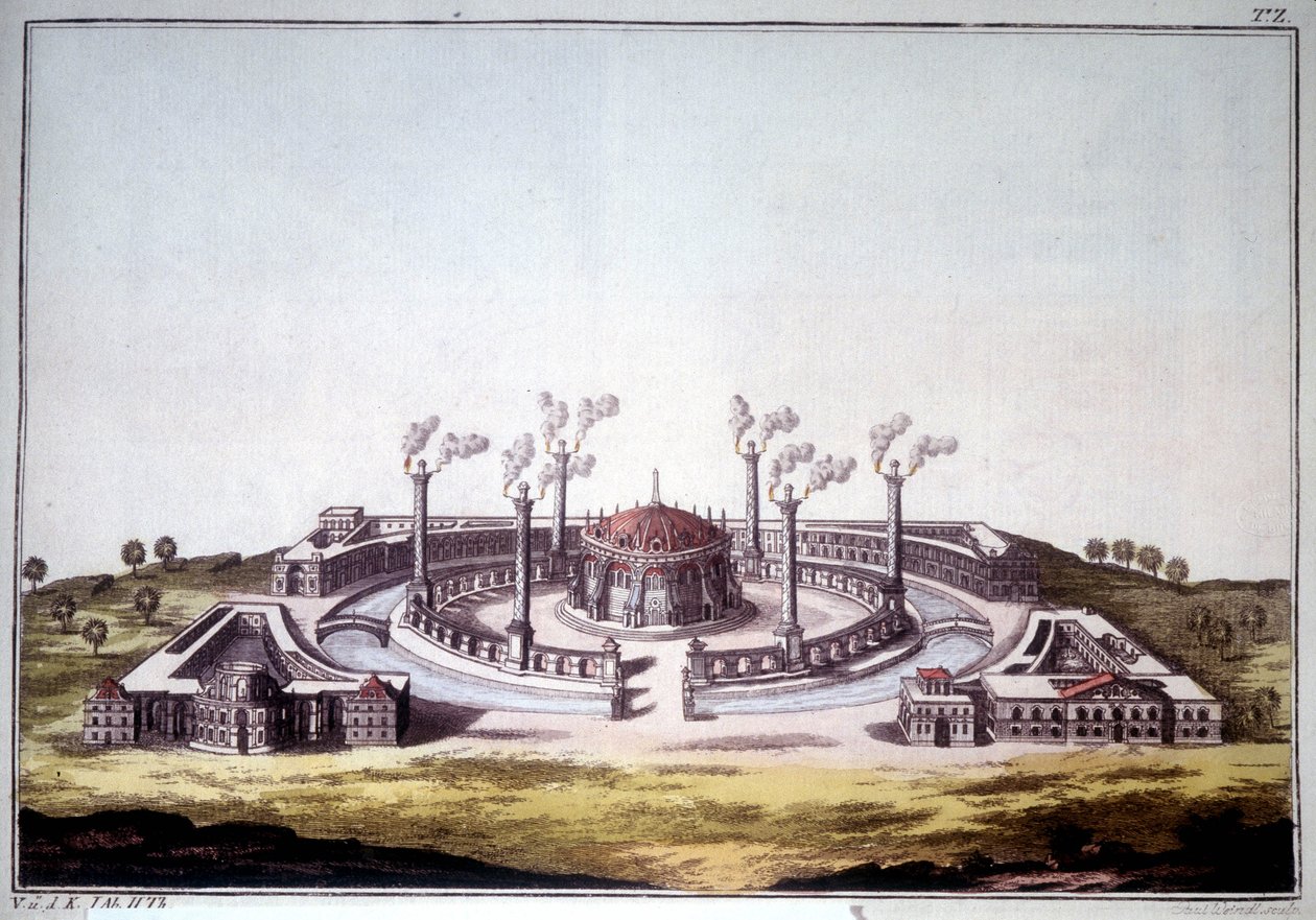 La antigua ciudad de Nínive, antigua ciudad de Asiria, mostrando la vista imaginaria de un palacio asirio. de Unknown artist