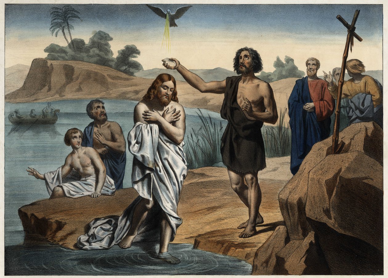 El bautismo de Cristo. Grabado anónimo de mediados del siglo XIX. de Unknown artist