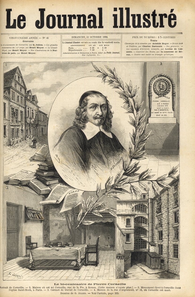 El bicentenario de Pierre Corneille - Le bicentenaire de Pierre Corneille - grabado en “Le journal illustré” de 1884 de Unknown artist