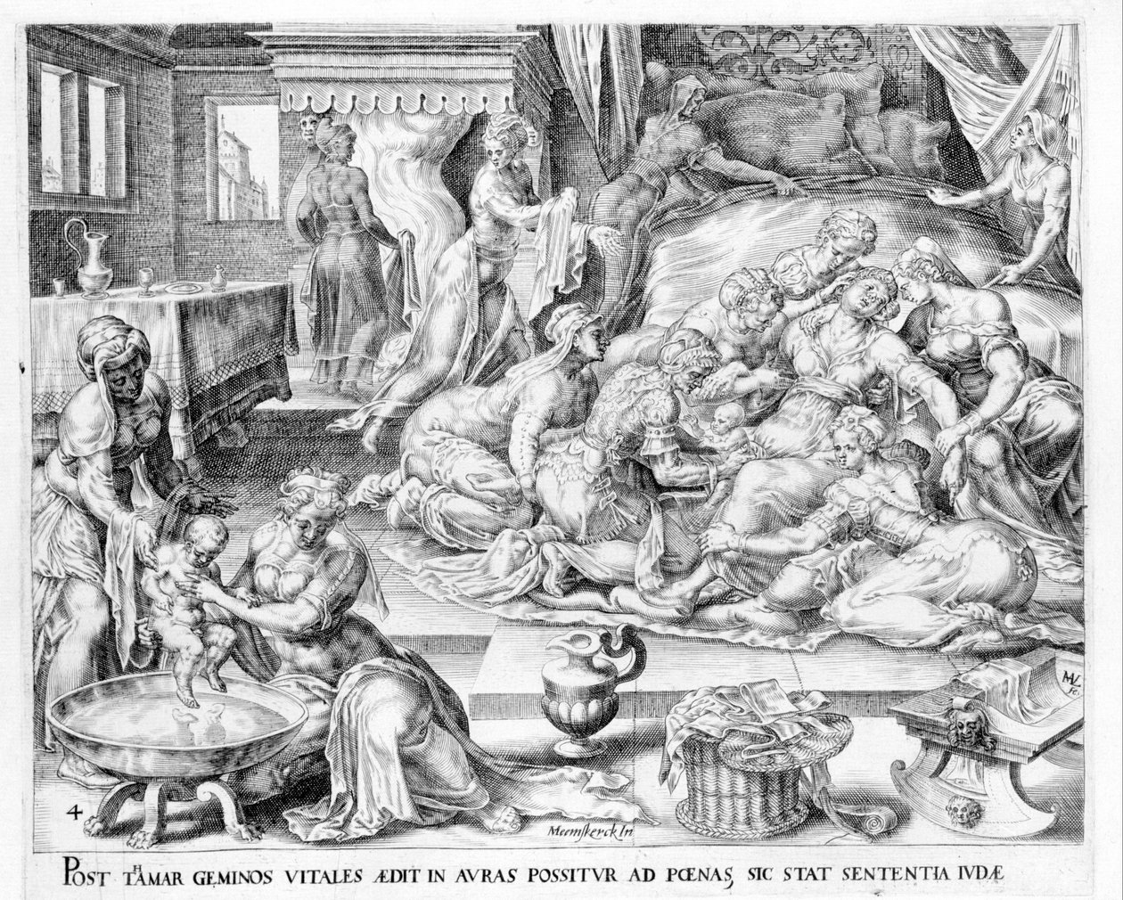 El nacimiento de Tamar. Grabado del siglo XVII por Antonio Blocklaus de Unknown artist