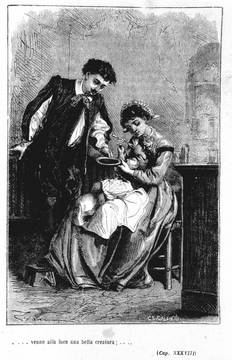 El nacimiento del hijo de Renzo y Lucía - en "Los novios" (I promessi Sposi) de Manzoni de Unknown artist