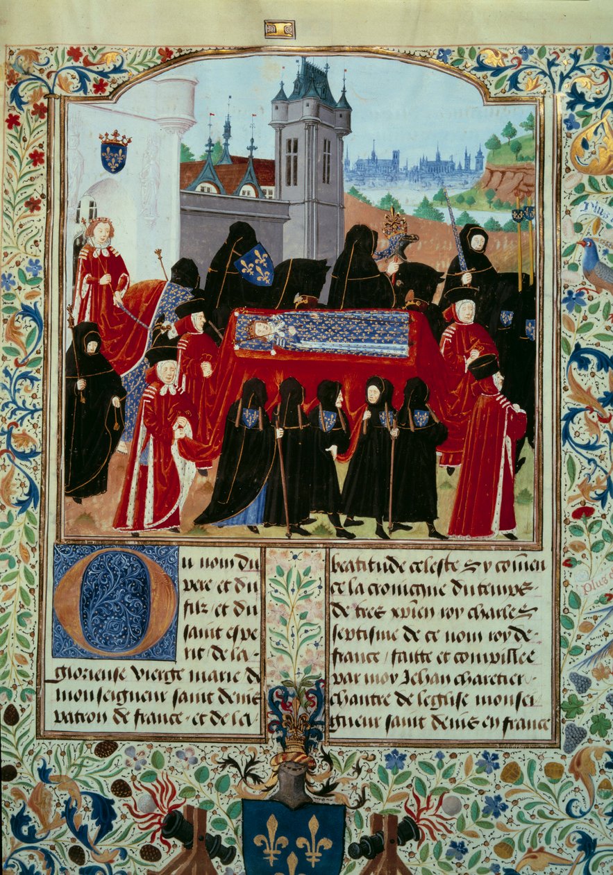 El cuerpo del difunto Rey Carlos VI (1368-1422) es llevado, detrás de la procesión el nuevo Rey Carlos VII (1403-1461) el 22/10/1422 Miniatura del manuscrito “Crónicas de Carlos VII” (Ms. fr. 2691) por Jean Chartier de Unknown artist