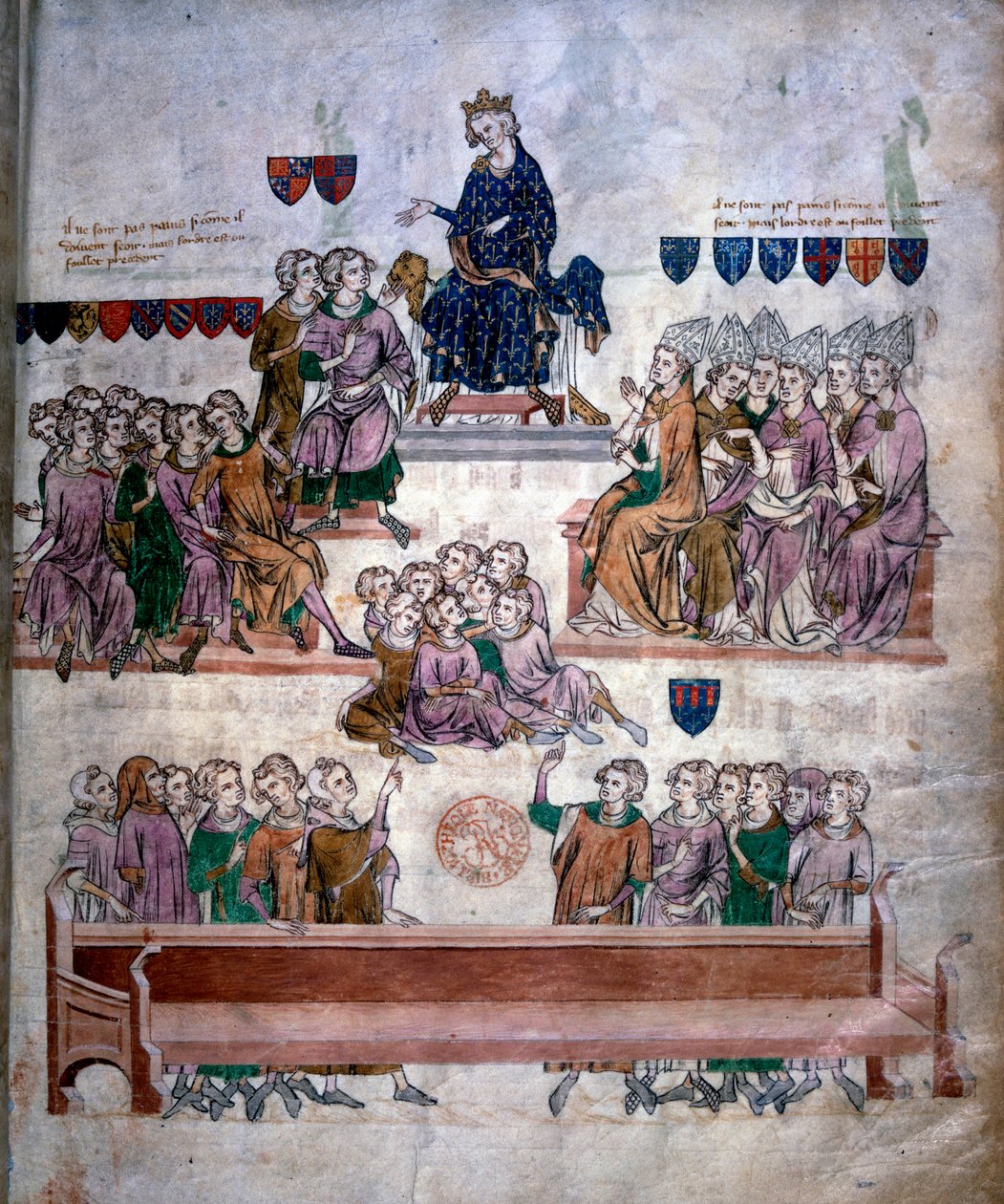 El caso de Roberto III de Artois (1287-1342) en presencia del rey Felipe VI de Valois (1293-1350) alrededor de 1329. Miniatura tomada de un manuscrito del siglo XIV. B.N. París de Unknown artist