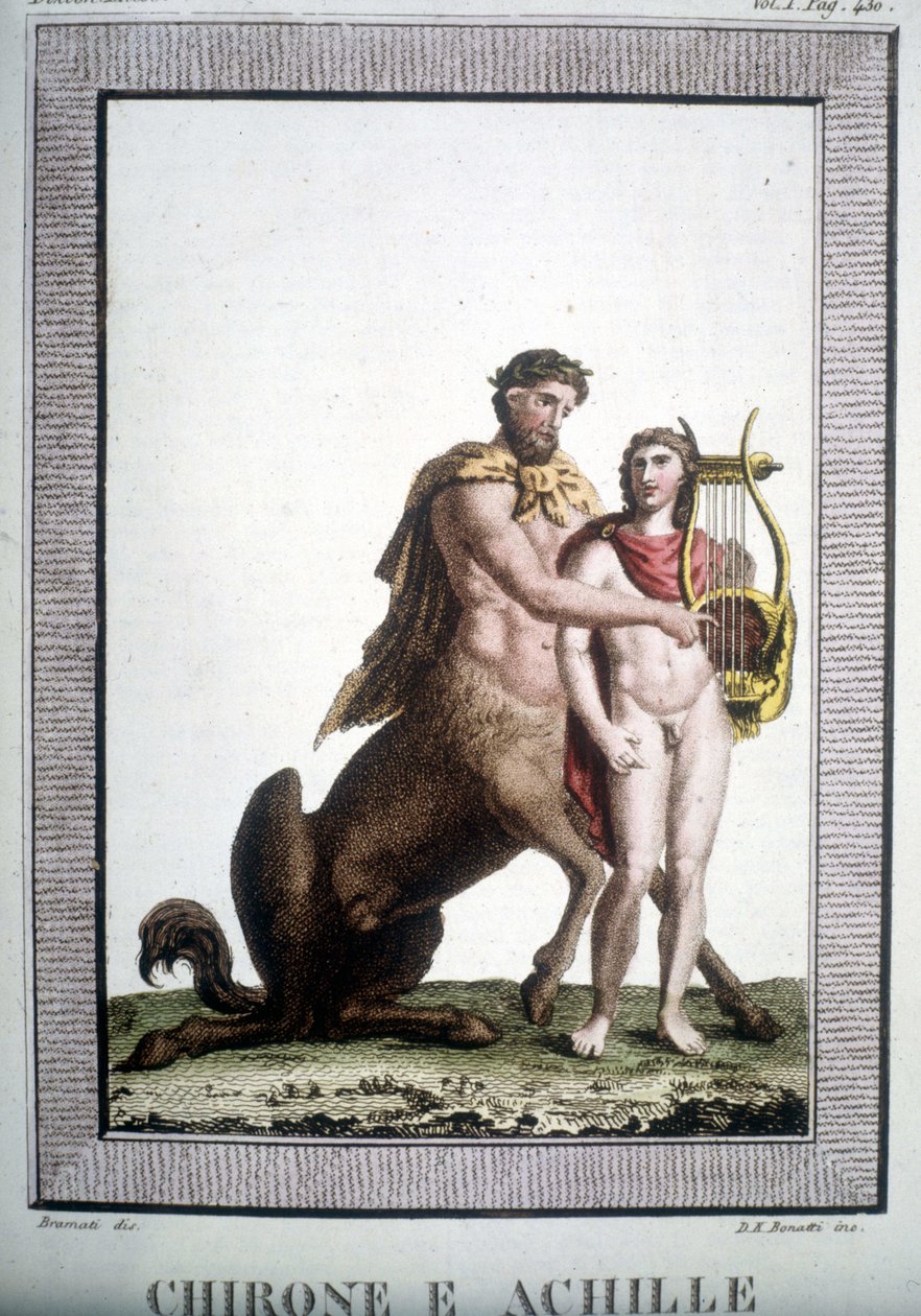 El centauro Quirón y Aquiles - en Dizionario mitologico de Unknown artist