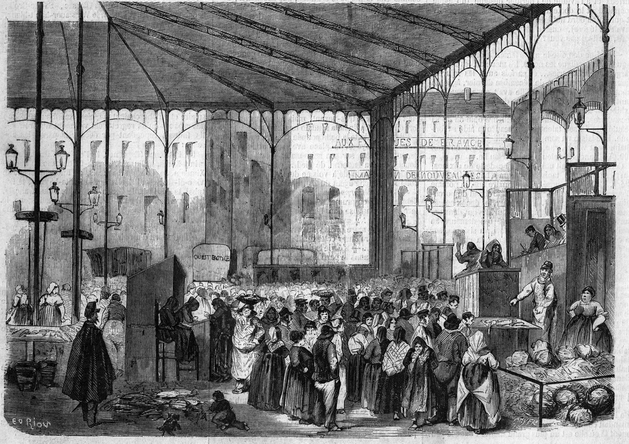 El mercado central de París: el mercado de pescado en 1858. de Unknown artist
