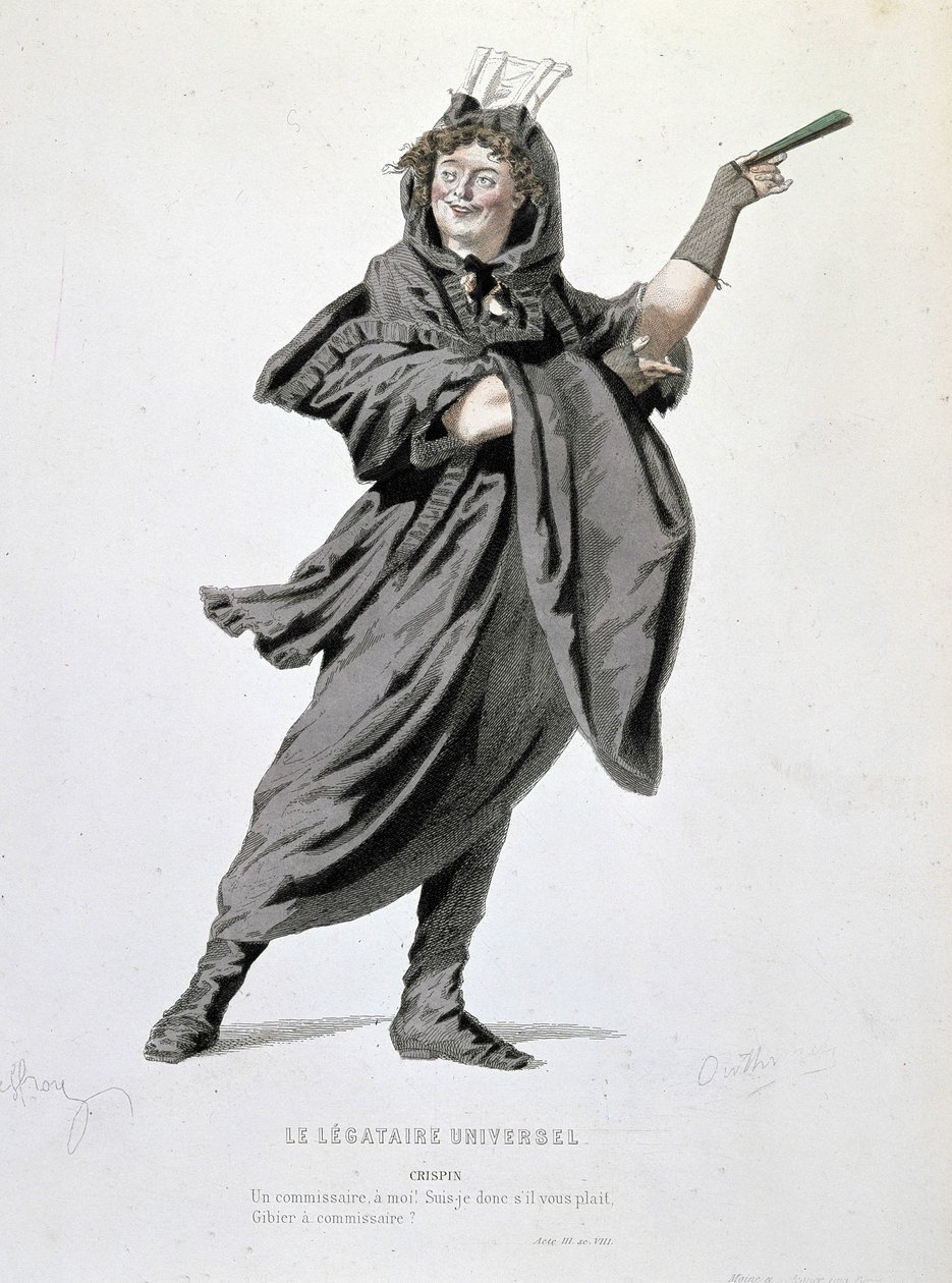 El personaje de Crispin en "El legatario universal" (1708) de Jean François Regnard (1655 - 1709). Grabado del siglo XIX. de Unknown artist