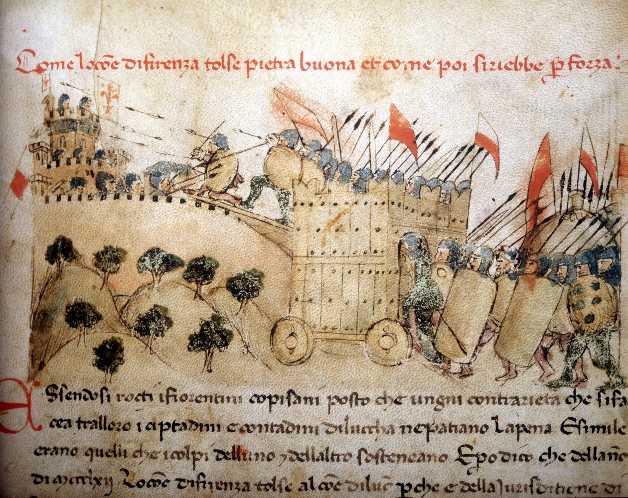 La ciudad de Florencia conquistó Pietrabuona, que los habitantes de Lucca retomaron después - en "Crónicas del Sercambi", alrededor de 1400. Archivo Nacional, Lucca de Unknown artist