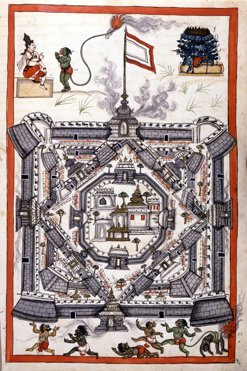 La ciudad de Lanka (Ceilán) en un manuscrito de papel del siglo XVII de Unknown artist