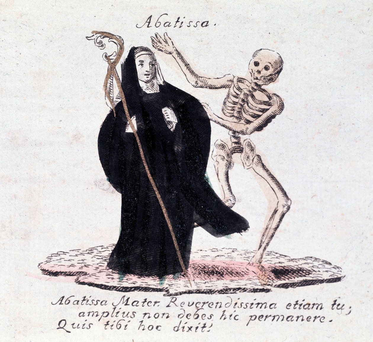 La danza de la muerte, la abadesa y un esqueleto de Unknown artist