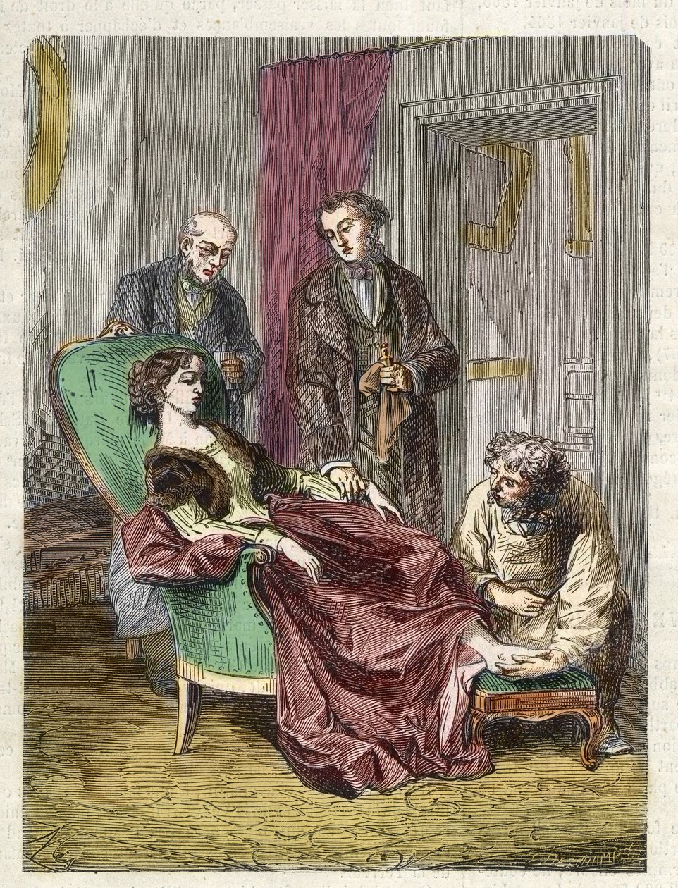 La muerte de Hannah Greener causada por la inhalación de demasiado cloroformo (anestesia) - 1848 - Hannah GREENER, una niña de 15 años sucumbe a un síncope durante una anestesia con cloroformo administrada para operar una uña encarnada - grabado de Unknown artist
