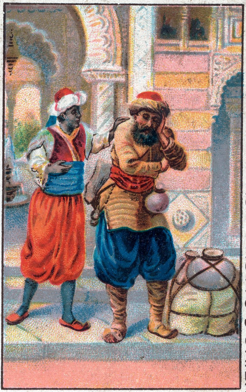 La puerta faix. Las maravillosas aventuras de Simbad (Sindbad) el marinero. Cuento popular de 1001 noches (mil y una noches). Cromolitografía de finales del siglo XIX. de Unknown artist