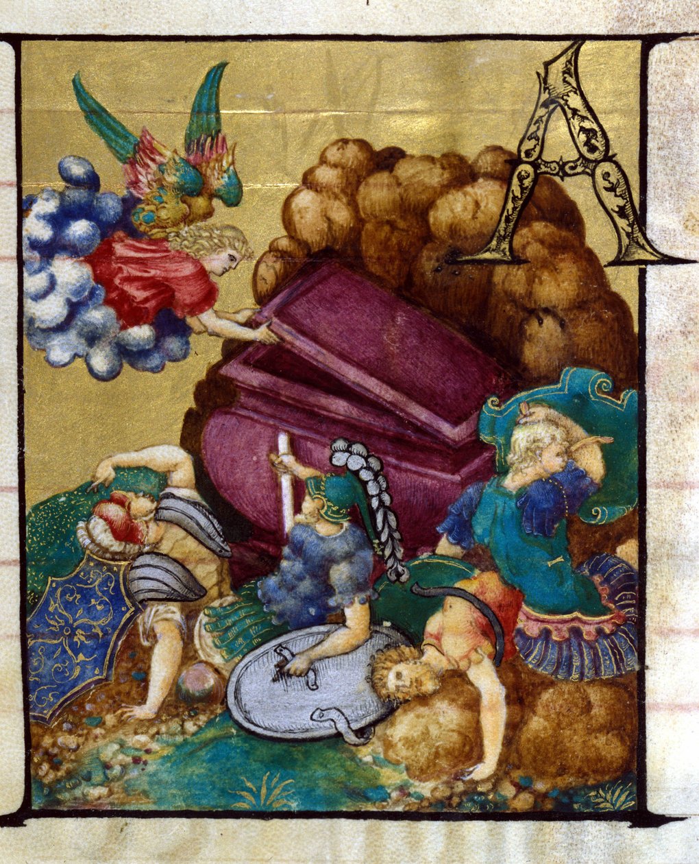 La tumba vacía. Miniatura en un coro del siglo XV, Iglesia de la Virgen Coronada de Lodi. de Unknown artist