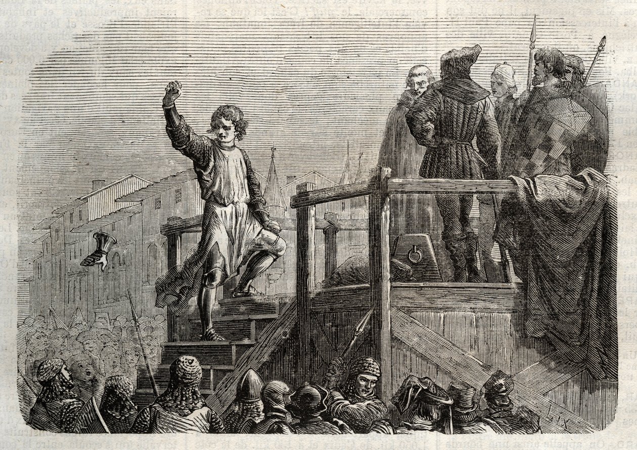 La ejecución de Conradin (o Conrado de Hohenstaufen) Rey de Sicilia y Duque de Suabia (1252-1268) por orden de Carlos de Anjou después de la batalla de Tagliacozzo en 1268 de Unknown artist