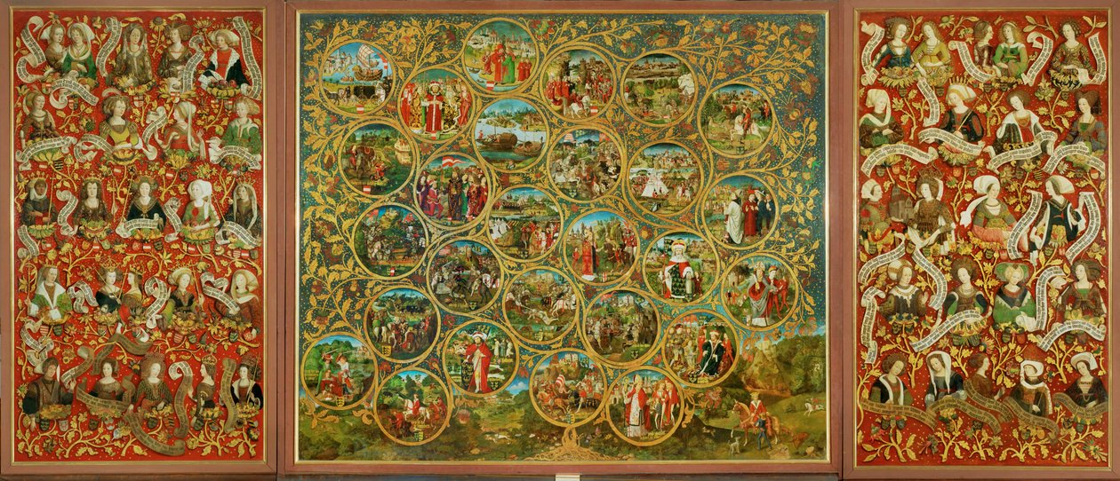 Árbol genealógico de los margraves y duques de Babenberg, primeros gobernantes de "Ostarrichi". de Unknown Artist