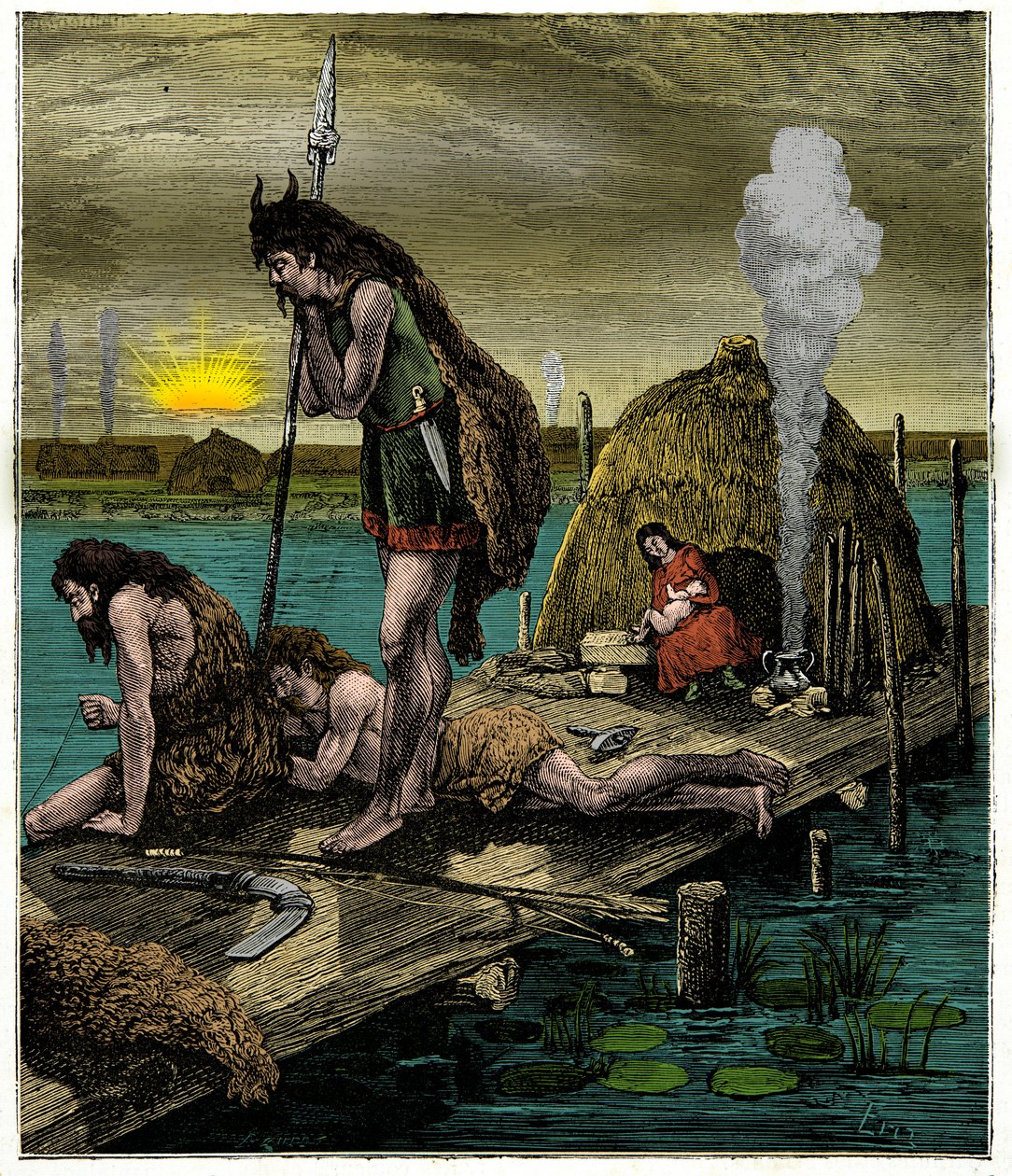 Los primeros parisinos o habitantes de Lutecia, Grabado siglo XIX de Unknown artist
