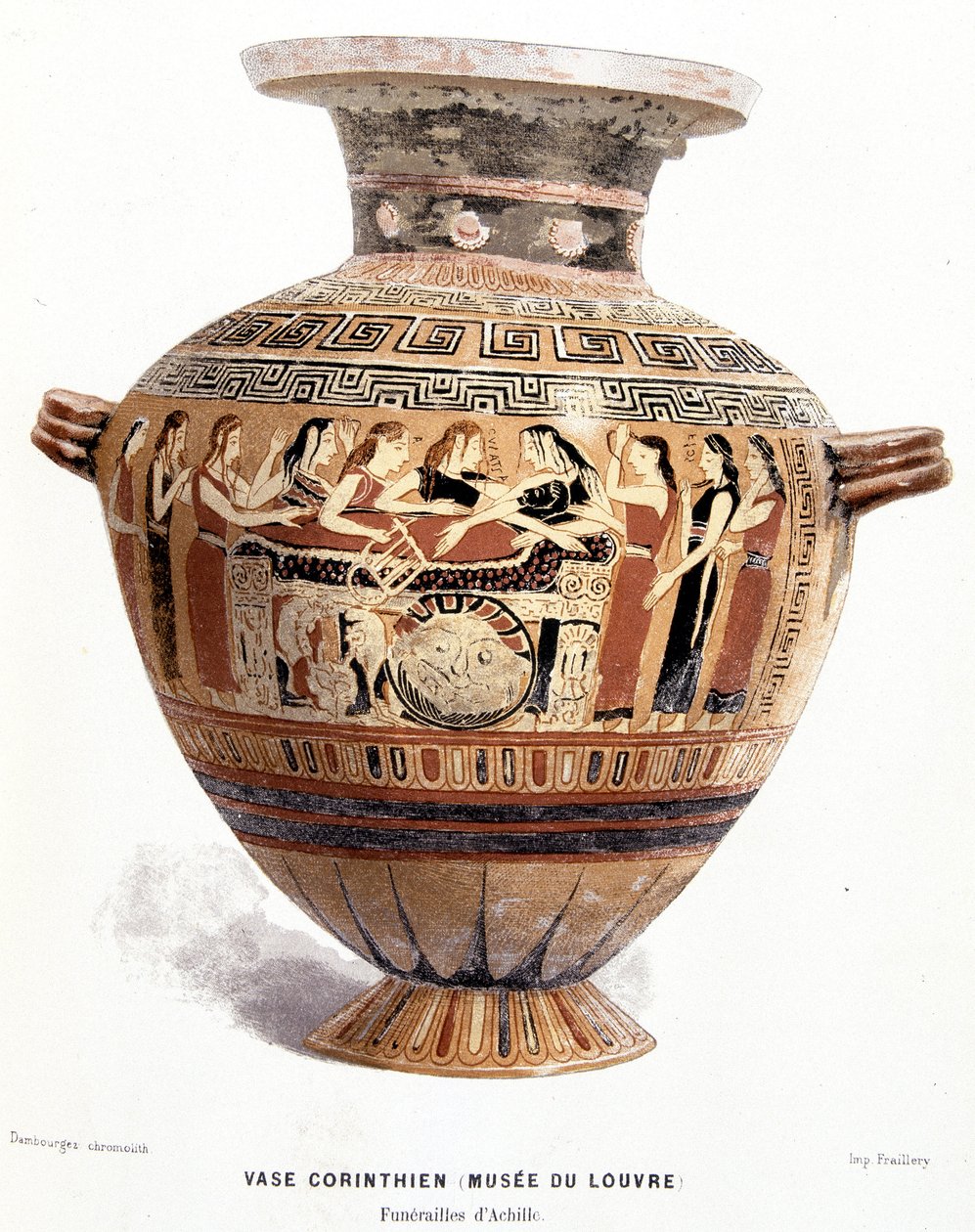 El funeral de Aquiles - vaso corintio del Museo del Louvre, en “Historia de los Griegos” por Victor Duruy de Unknown artist