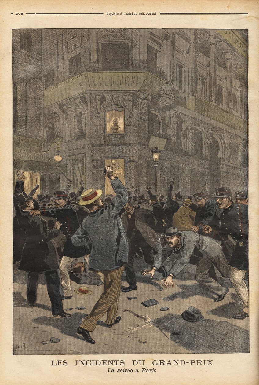 La pelea general continuó en las calles de París por la noche, reuniendo a los anarquistas que pensaban que estaban protegidos por las palabras del Ministro del Interior Charles Dupuy (1851-1923) contra las fuerzas del orden. Estos disturbios llevarán dire de Unknown artist
