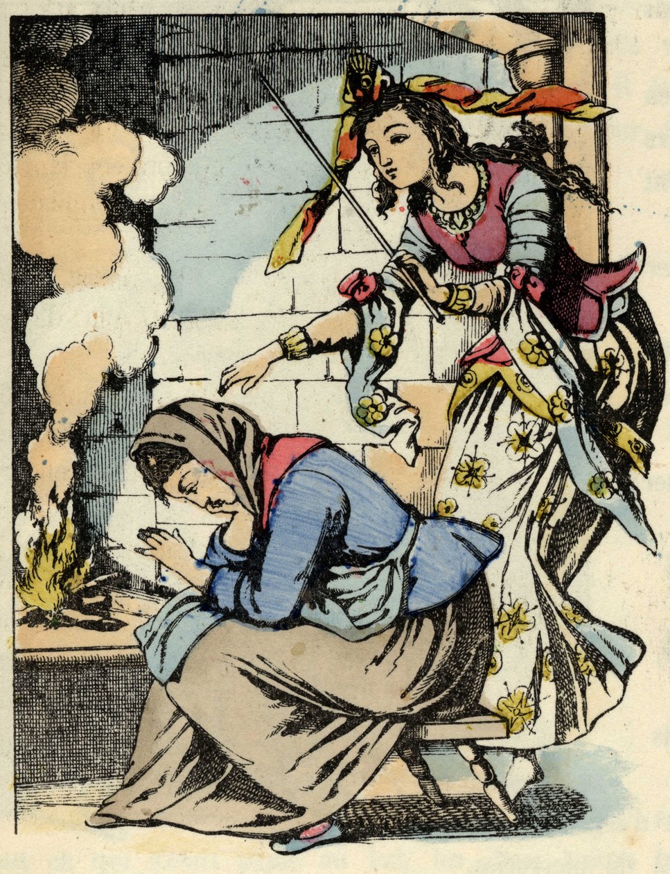 El hada madrina de Cenicienta y Cenicienta. Ilustración del cuento de Charles Perrault “Cenicienta o La pequeña zapatilla de cristal”. de Unknown artist