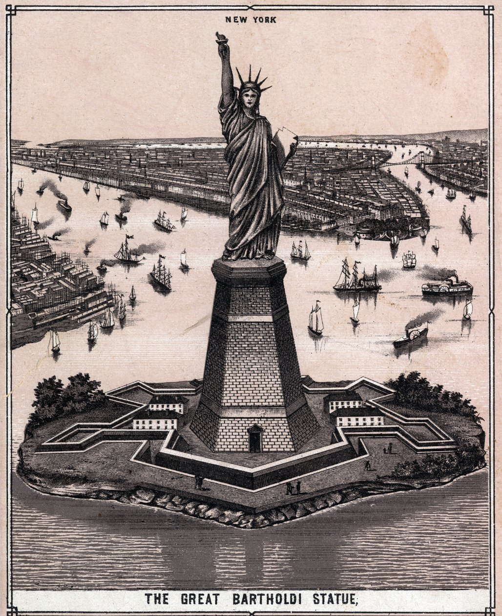 La gran estatua de Bartholdi en Nueva York, EE.UU. en “El mundo ilustrado 168 vistas” Sin fecha (finales del siglo XIX) de Unknown artist