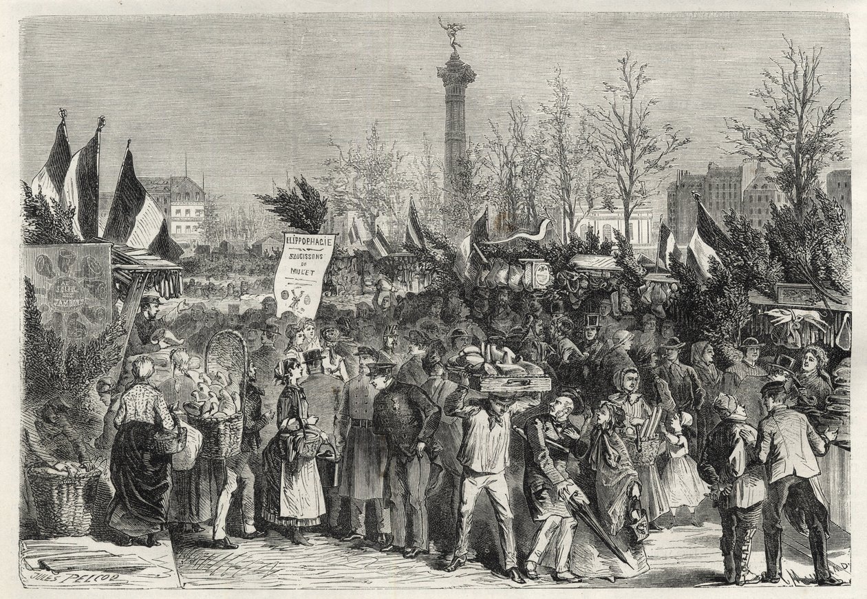 La feria del jamón en el Boulevard Bourdon en París (Place de la Bastille) - 1868 de Unknown artist
