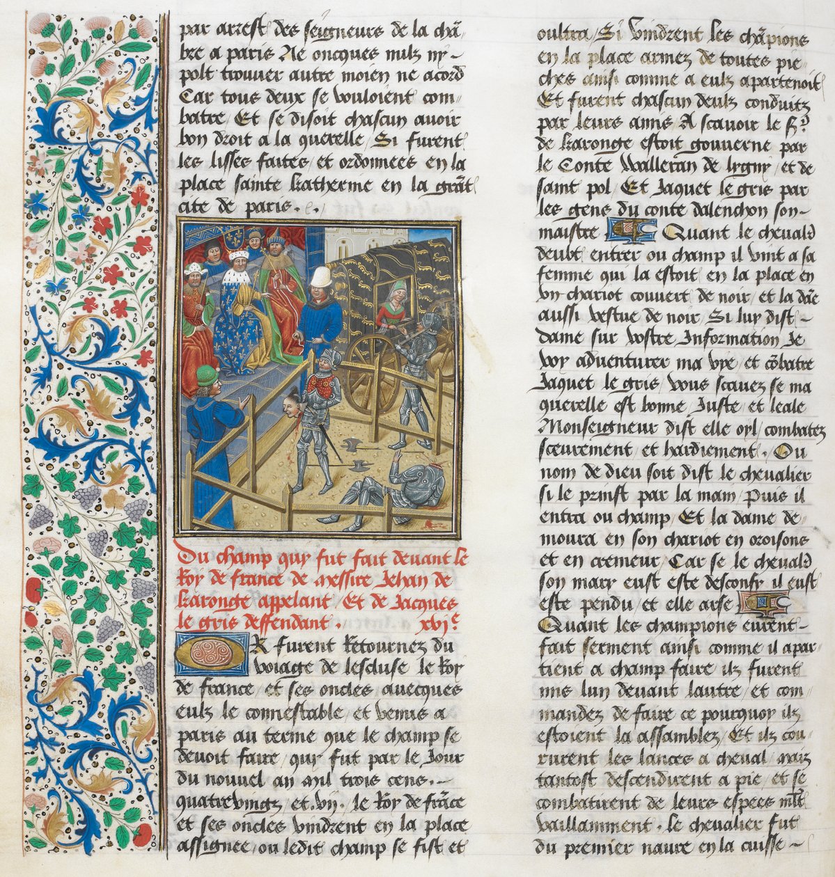 Combate judicial de Jacques le Gris y Jean de Carrouges. Bordura floral. de Unknown artist