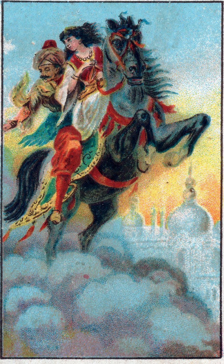 La fuga. Cuento “Historia del caballo encantado” en “Las mil y una noches” (las 1001 noches o Le mille e una notte, Arabian Nights). Cromolitografía de finales del siglo XIX. de Unknown artist