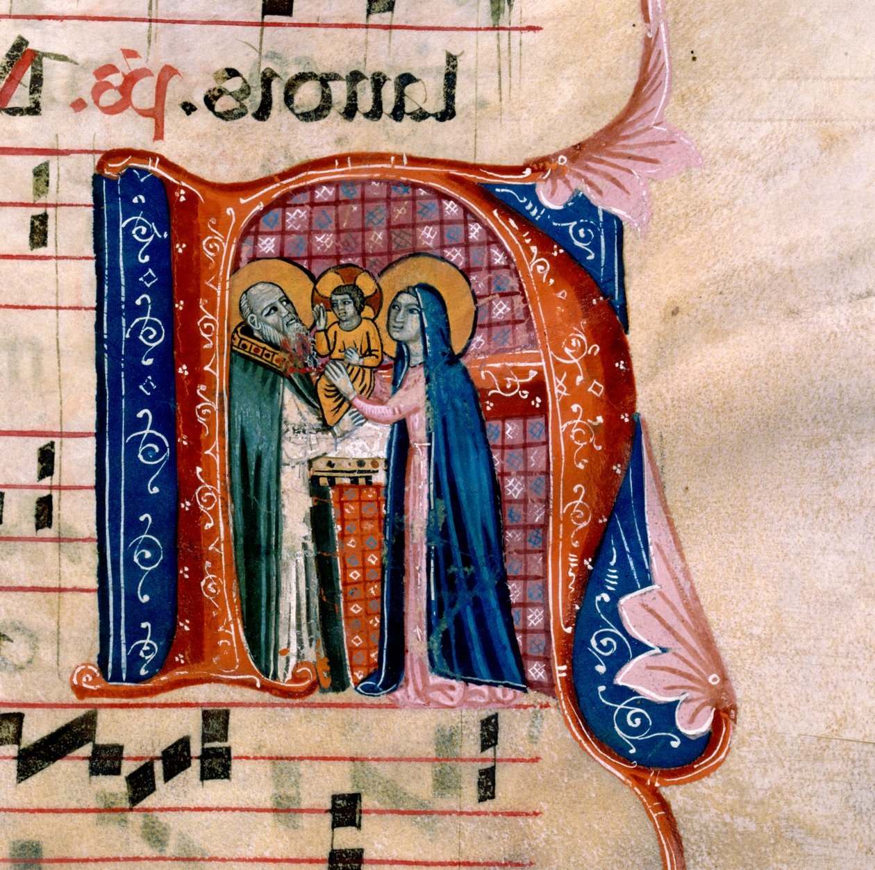 La letra "N" con una representación de la Presentación en el Templo: f.36v del Antifonario de Unknown artist