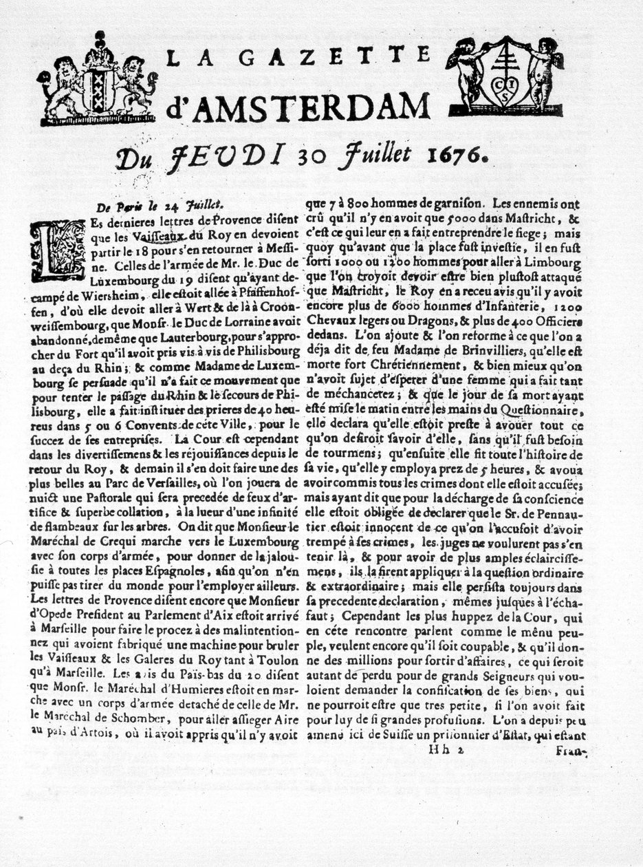 La página principal de “The Amsterdam Gazette” el jueves 30 de julio de Unknown artist