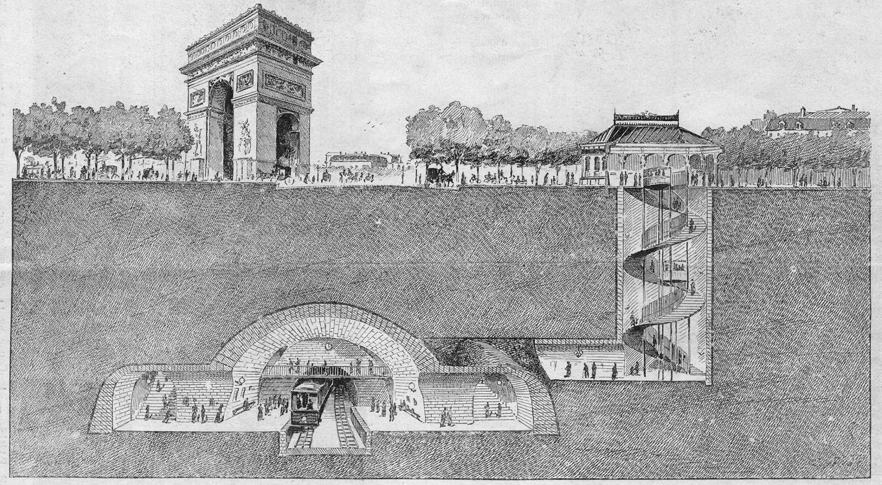La estación de metro "Etoile" en París. Grabado de 1895. de Unknown artist