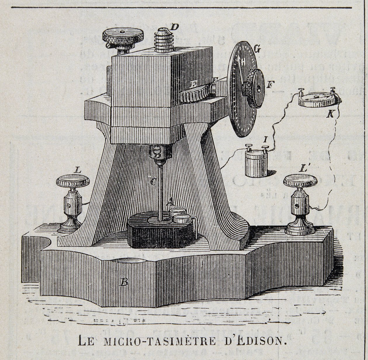 El micro-tasímetro de Edison - grabado, finales del siglo XIX de Unknown artist
