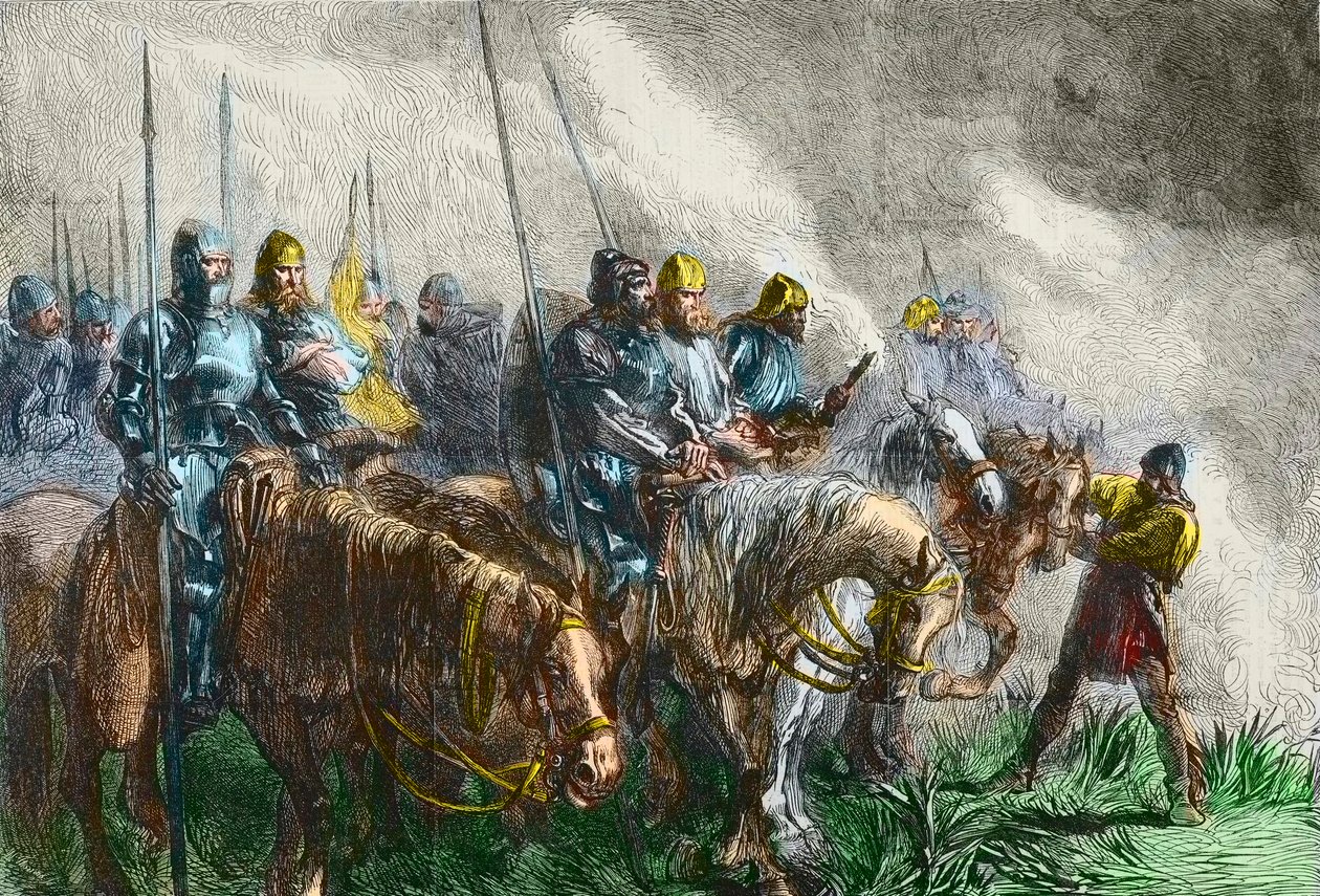 La mañana de la batalla de Agincourt - Guerra de los Cien Años: Batalla de Azincourt (Pas-de-Calais) el 25 de octubre de 1415 - Antes de la Batalla de Azincourt de Unknown artist