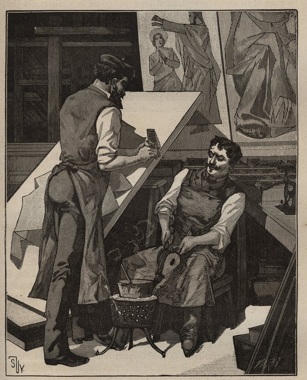 El mosaico: taller de mosaico. Grabado de 1885 en “Les arts et metiers illustres” de Adolphe BITARD. de Unknown artist
