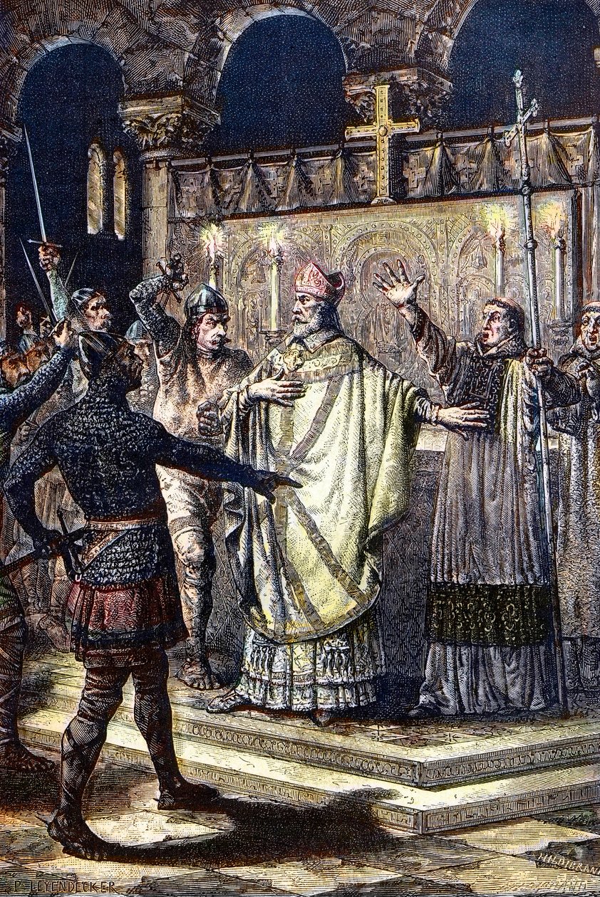 El asesinato de Santo Tomás Becket en la Catedral de Canterbury, 29 de diciembre de 1170, por caballeros de la corte del Rey Enrique II de Unknown artist