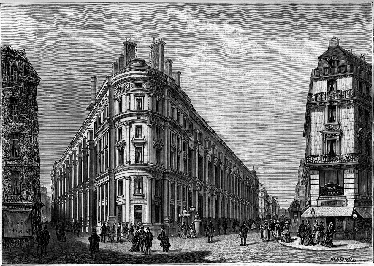 El nuevo Hotel de Correos de la Rue du Louvre en París tras su reconstrucción. Grabado en el diario "La juventud". de Unknown artist