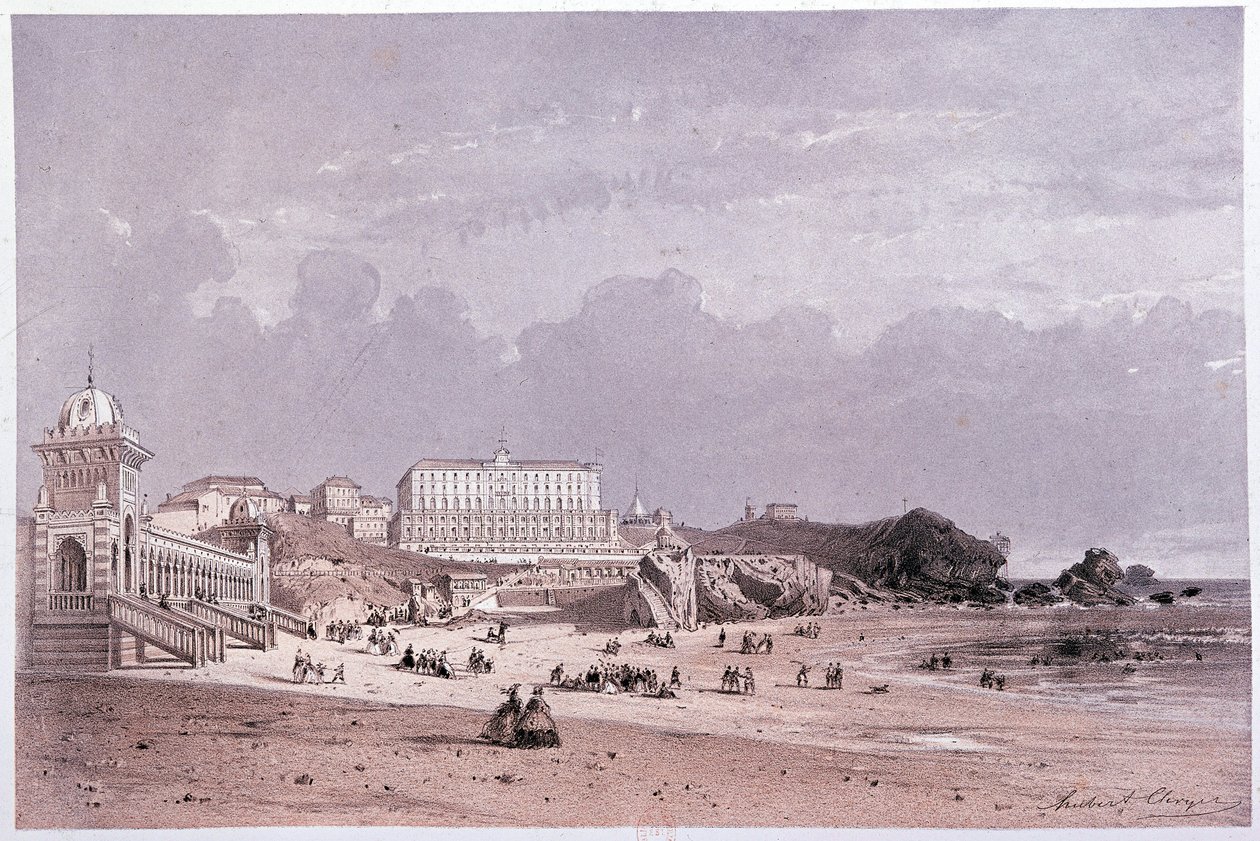 Los nuevos baños de la costa de los locos y el casino en Biarritz, s.d. siglo XIX de Unknown artist