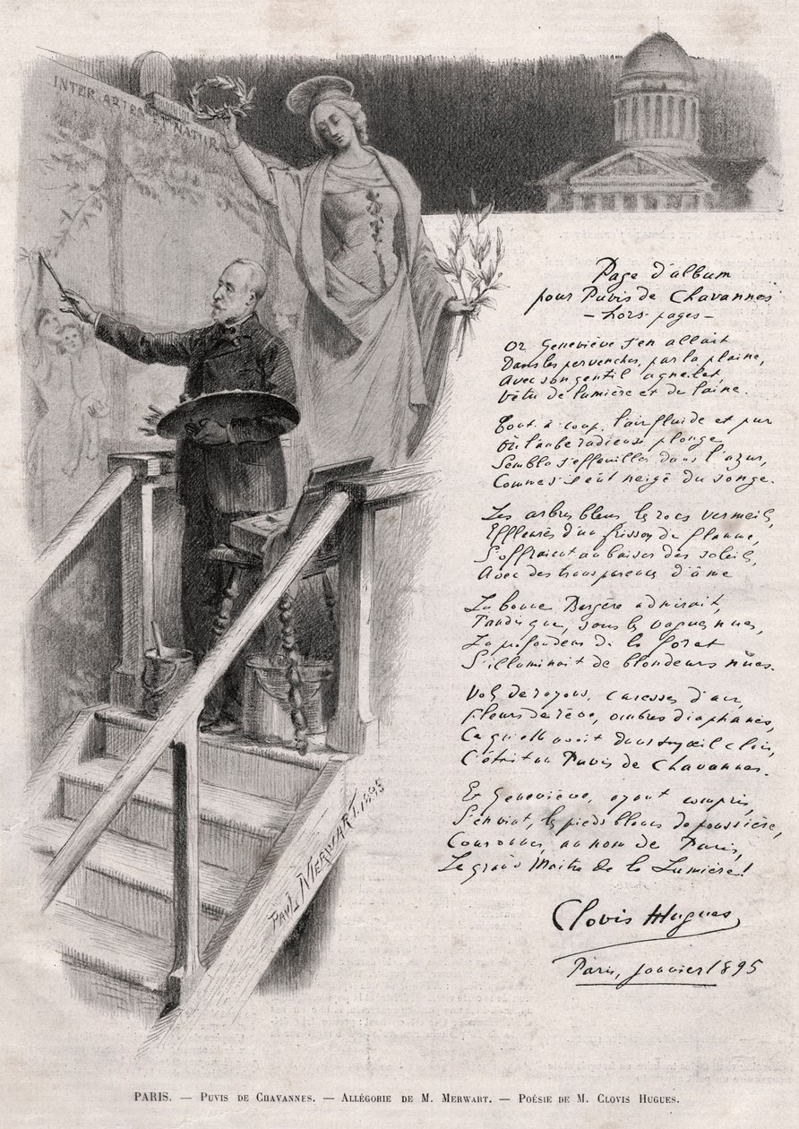 El pintor Puvis de Chavannes (1824-1898) ocupa la pintura - alegoría de M. Merwart con una poesía de Clovis Hugues de Unknown artist