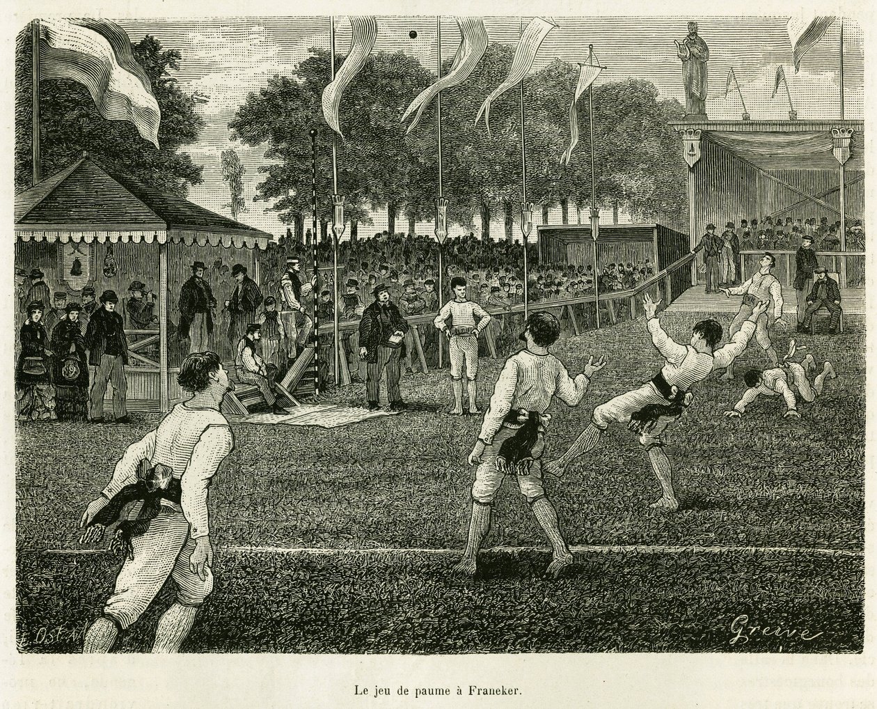 El juego de la palma en Franeker (Países Bajos). Grabado para ilustrar la historia La Frise, basado en una relación de un periódico holandés, en le tour du monde 1886, dirigido por Edouard Charton (1807-1890), Hachette, París. de Unknown artist