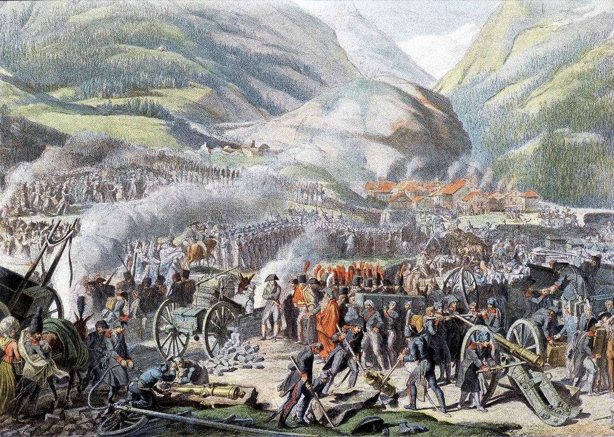 El paso del Monte San Bernardo por el ejército napoleónico el 16 de mayo de 1800 - litografía de Unknown artist