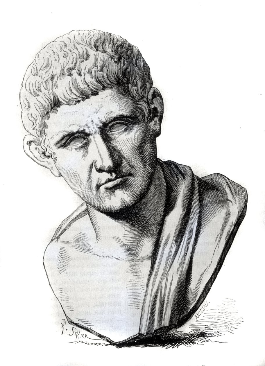 El filósofo Aristóteles (384-322 a.C.) después de una escultura del Palazzo Spada en Roma. Grabado del siglo XIX de Unknown artist