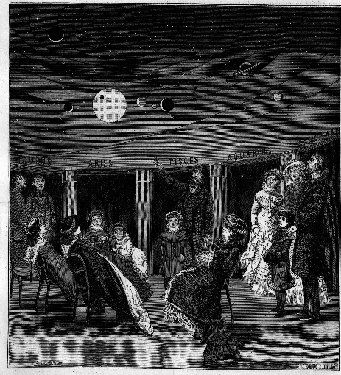 El planetario de N. Perini, astrónomo italiano. Grabado en “La Nature: revue des sciences et de leurs applications aux arts et a l