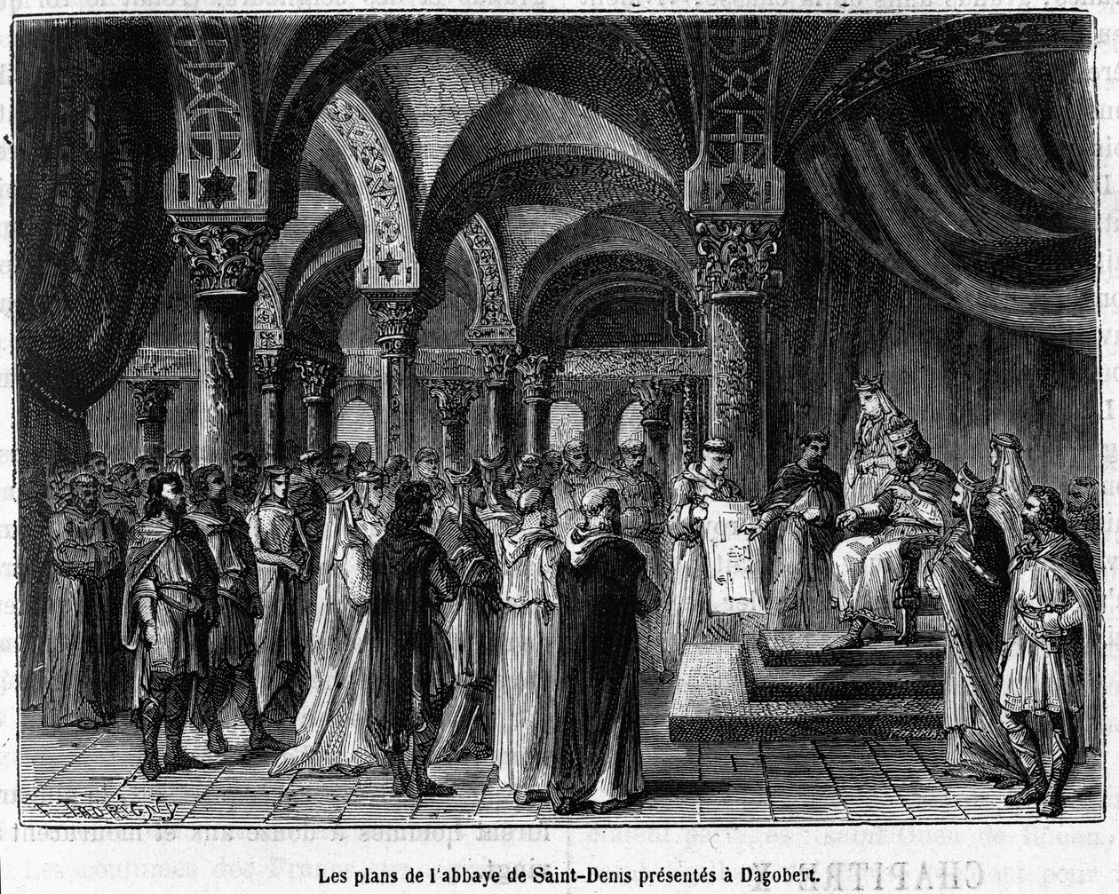 Los planos de la abadía de Saint-Denis presentados a Dagoberto I - en “Histoire de France” de Henri Martin, siglo XIX de Unknown artist