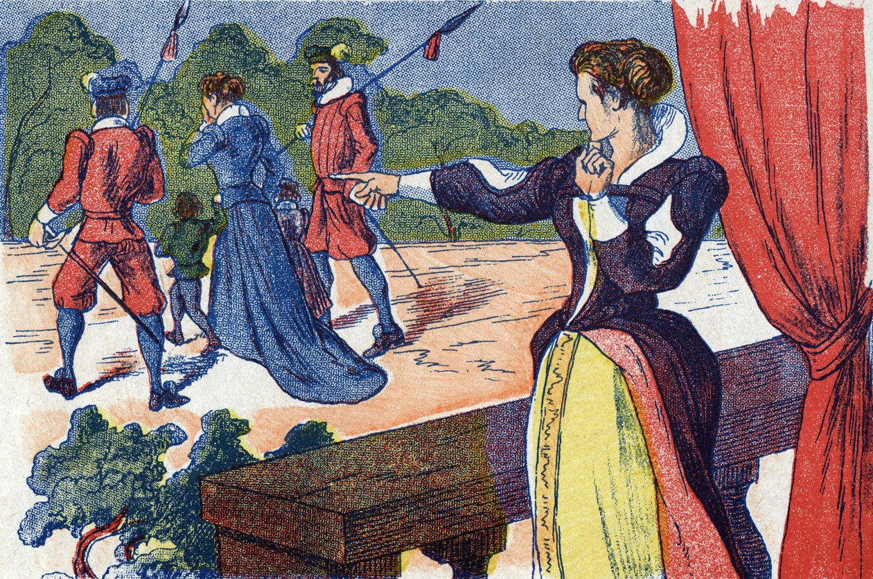 La madre reina encierra a la reina y a sus hijos. Ilustración anónima para "La bella durmiente", cuento de Charles Perrault (1628-1703), escritor francés. Imágenes Marcel Vagne, Jarville Nancy, sin fecha (finales del siglo XIX) de Unknown artist
