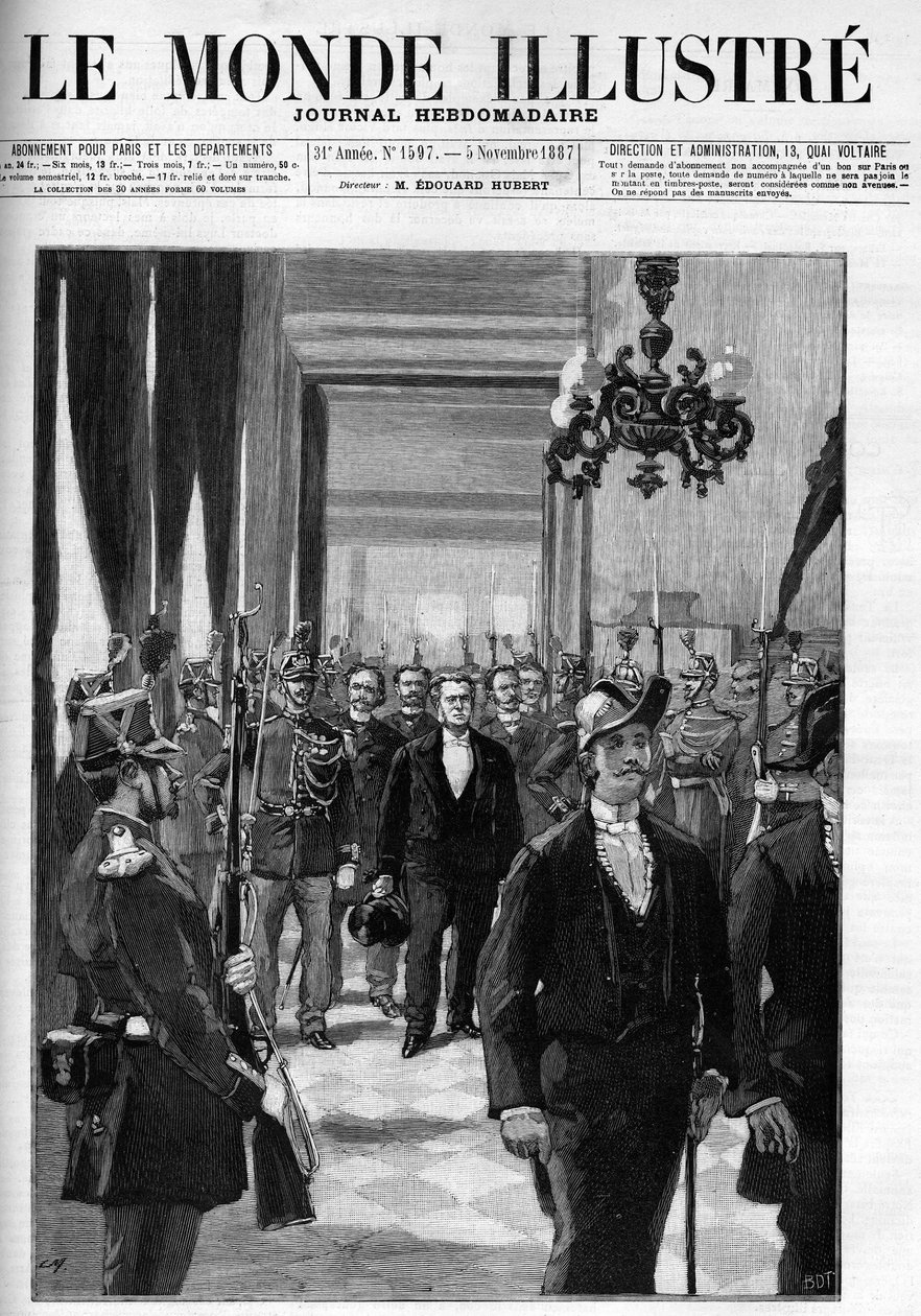 Las habitaciones alquiladas en 1887, con el presidente Charles Floquet a la cabeza (1828-1896). Portada de “Le Monde Illustré” de 1887. de Unknown artist