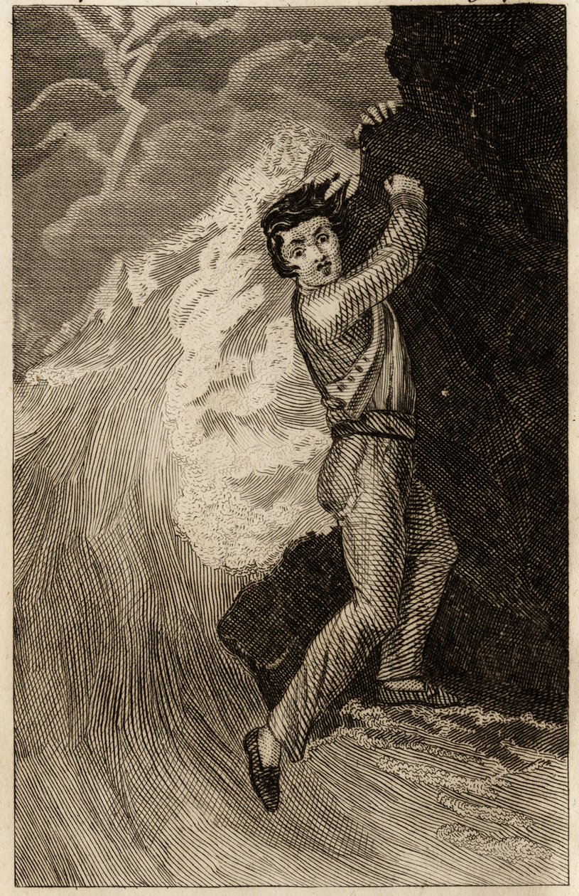 El naufragio de Robinson Crusoe, grabado insertado en “Las aventuras de Robinson Crusoe” de Daniel Defoe (1660-1731), edición la librería de educación, París 1838. Colección Selva. de Unknown artist